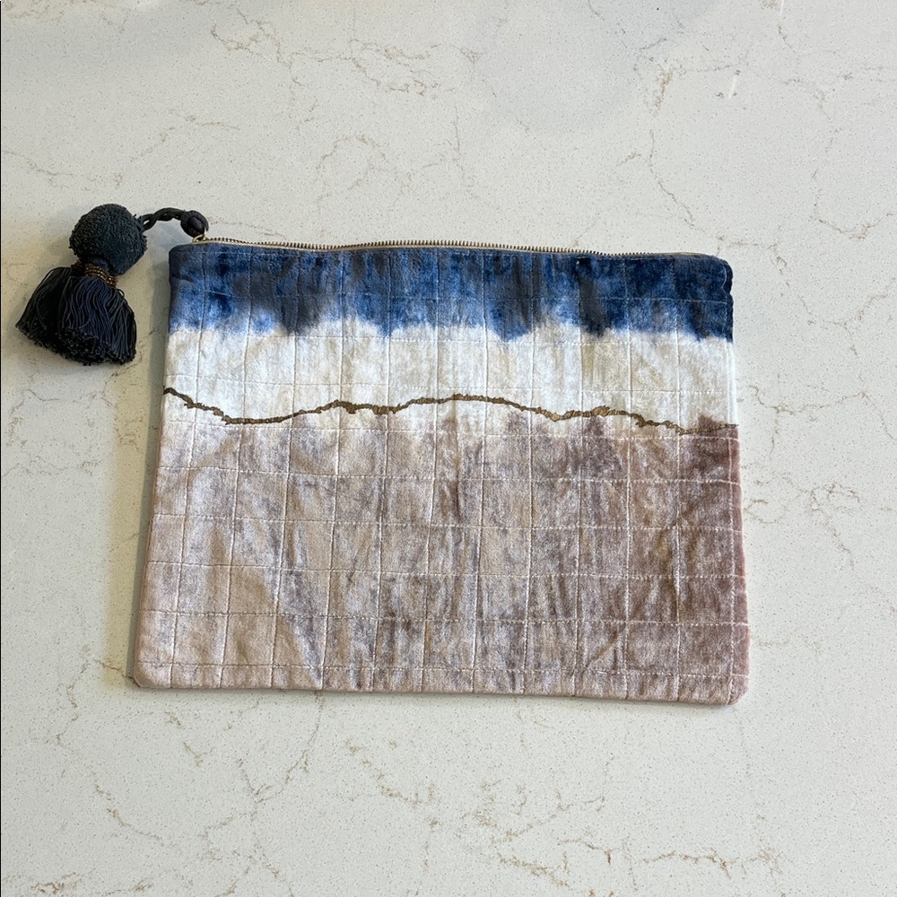 Printfresh Blue and Brown Velvet Cosmetic Bag
